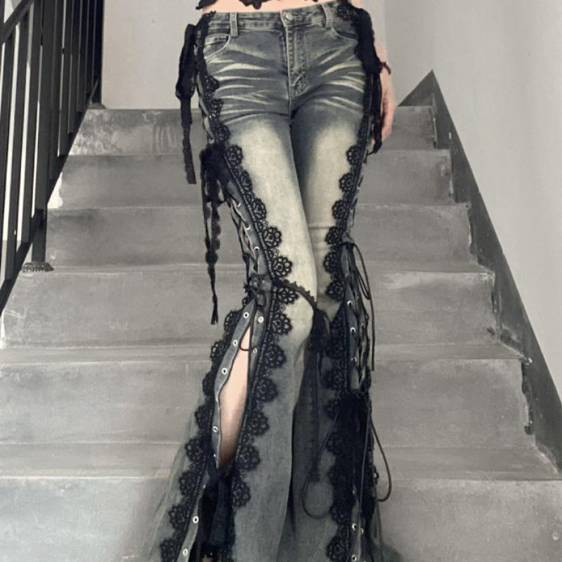 Lace Up Flare Jeans