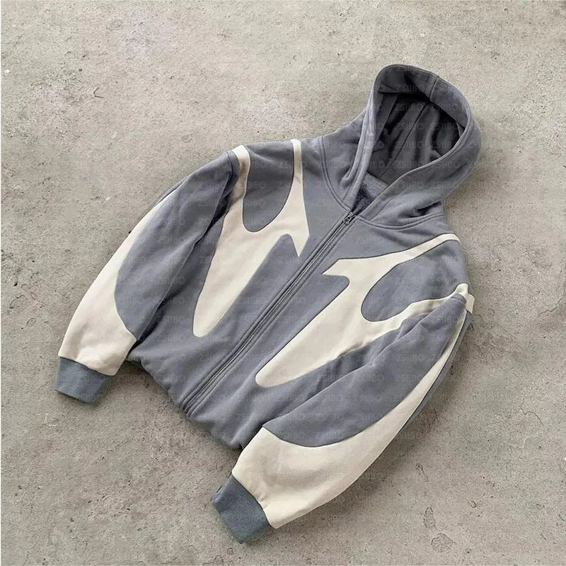 Harajuku Y2K Couple Zipper Hooded Coats Fashion Women Long Sleeve Retro American Hoodies Casual Letter Printed New Sweatshirts