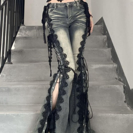 Lace Up Flare Jeans